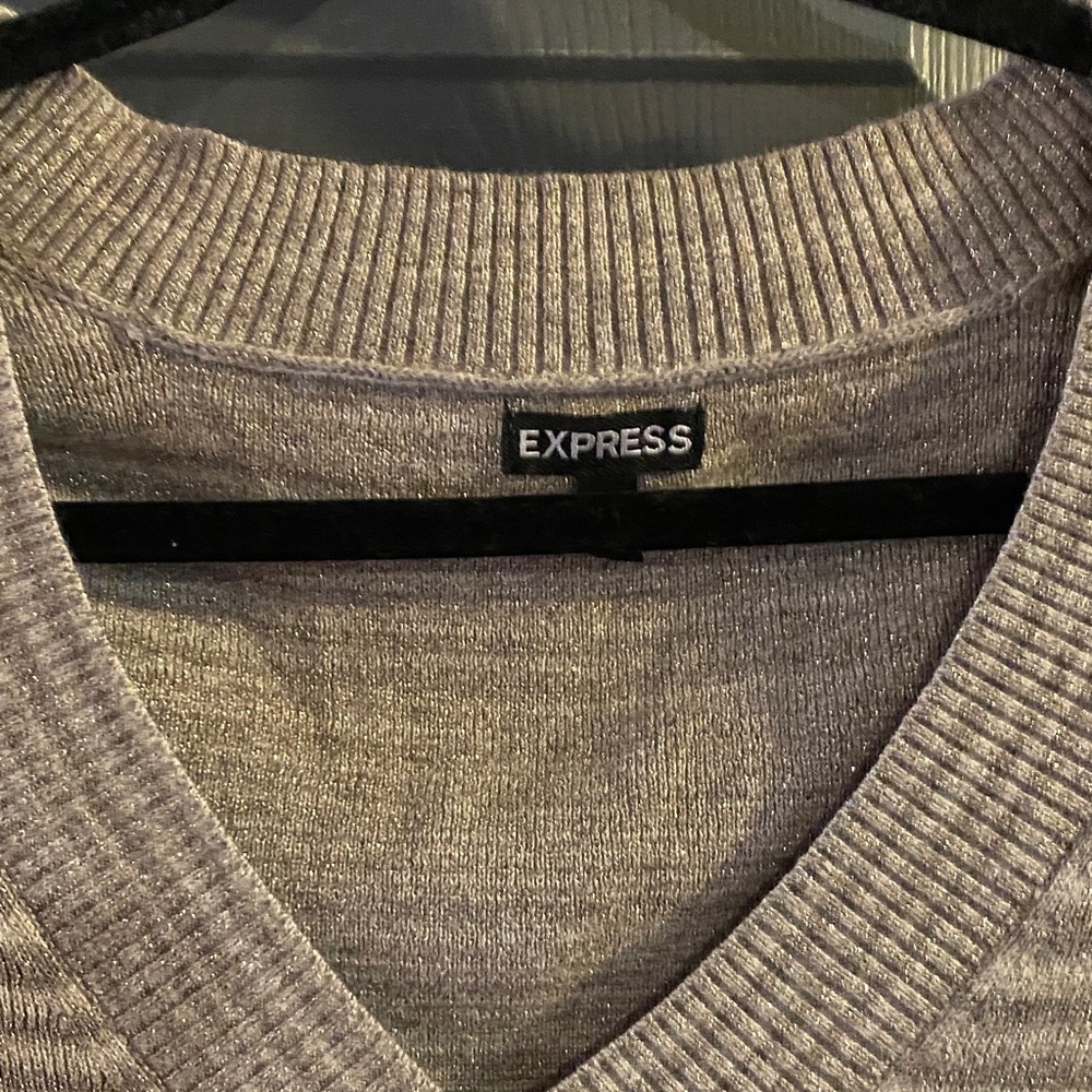Express Light Gray V-Neck Sweater - Picture 2 of 4